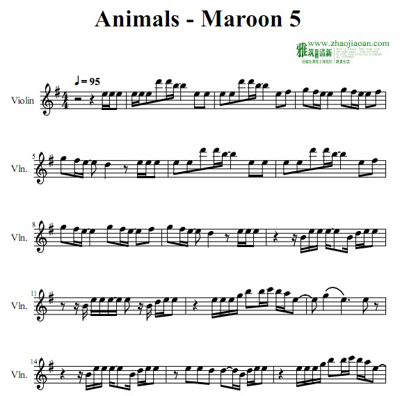 5 animals 琴谱 sheet music   欧美流行音乐乐谱   楽谱   五线谱