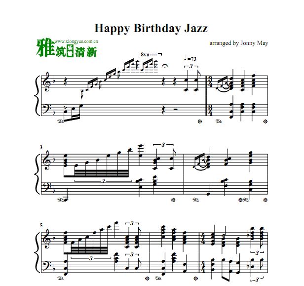 可打印       雅筑清新乐谱 jonny may版 happy birthday生日快乐歌