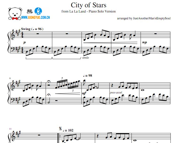City of stars钢琴谱附音频