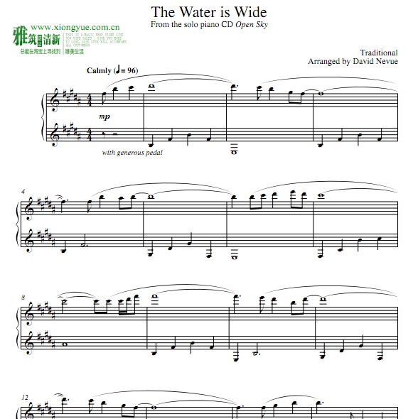 david nevue the water is wide 钢琴谱