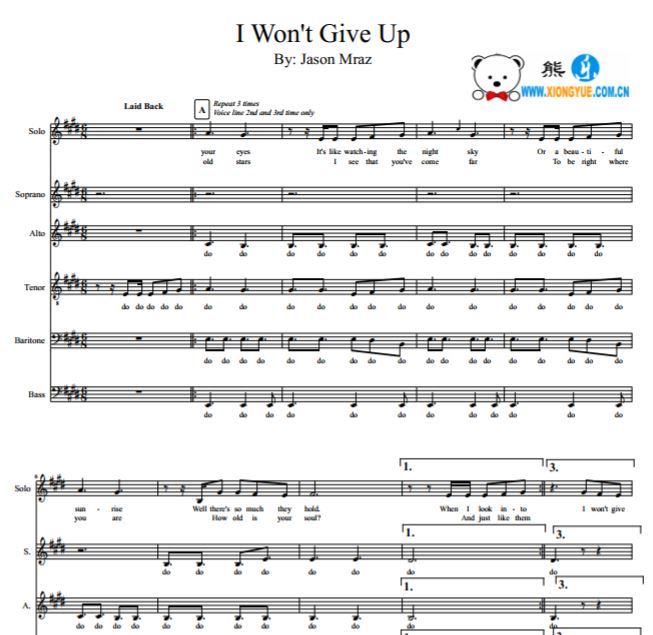 Jason Mraz - I Won't Give Up ϳSSATBB