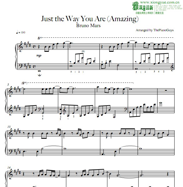 The Piano Guys版 Just the way you are钢琴谱