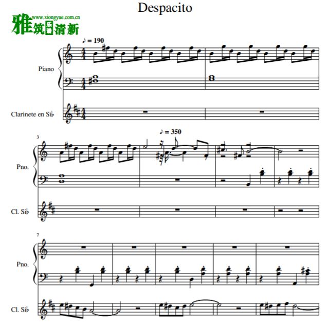 Despacito单簧管钢琴二重奏谱