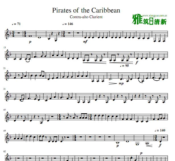 pirates of the caribbean加勒比海盗单簧管谱