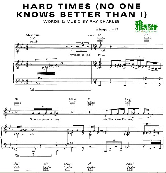 Ray Charles 雷·查尔斯 - Hard Times 钢琴谱(No One Knows Better Than I)