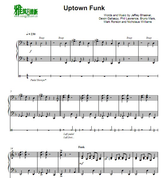 Jonny May版 Uptown Funk钢琴谱