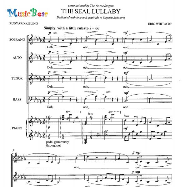 The Seal Lullaby 海豹摇篮曲SATB混声合唱谱钢伴谱