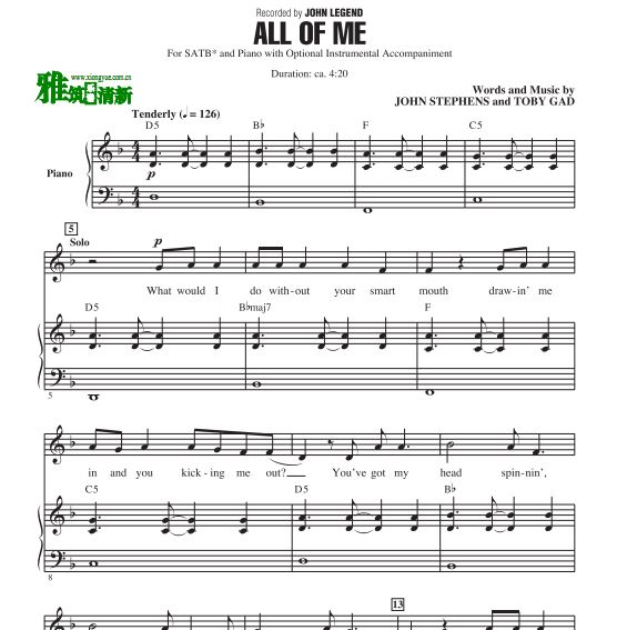 All of Me ϳְ SATB 