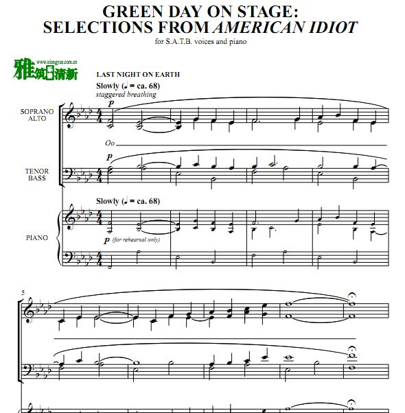 Green Day on StageSelections from American Idiot SATBϳְ