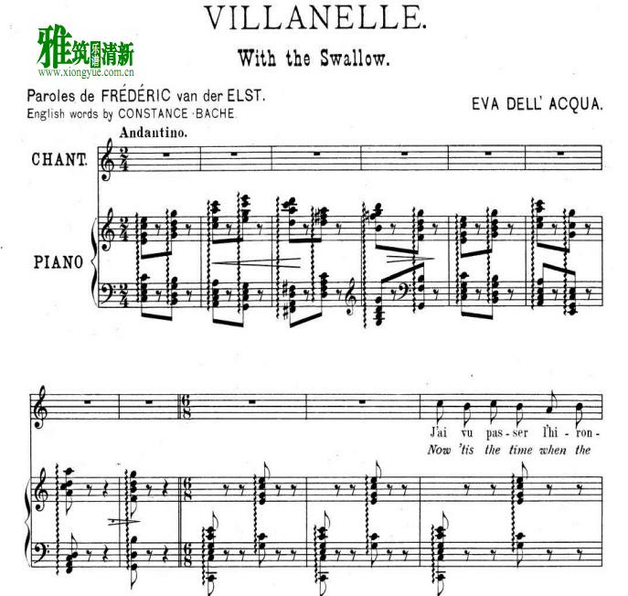 法国艺术歌曲 eva dell acqua 燕子 villanelle 乐谱
