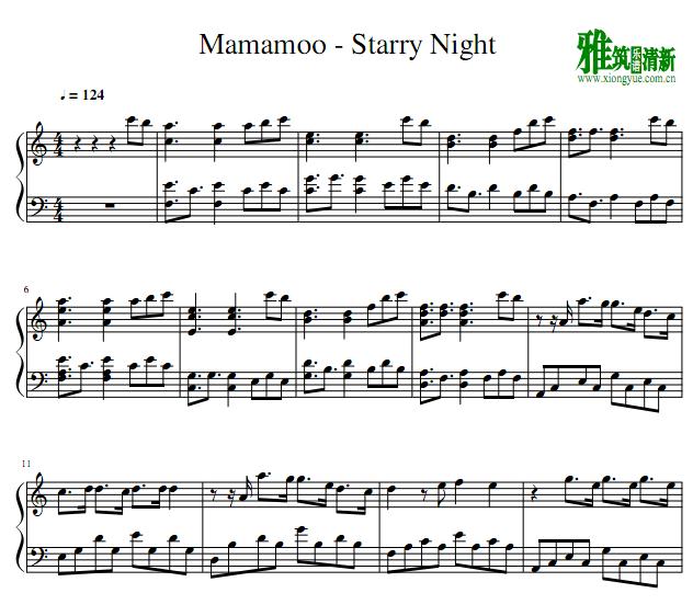 mamamoo - starry night钢琴谱