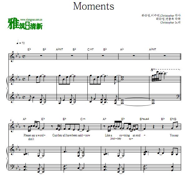 christopher - moments钢琴弹唱英文歌谱
