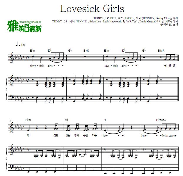 BLACKPINK - Lovesick Girls歌谱 钢琴弹唱谱 正谱