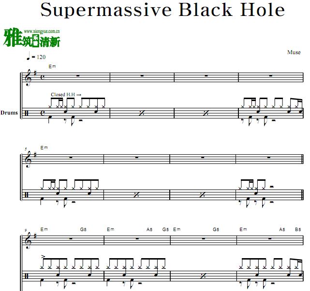 缪斯 Muse乐队 Supermassive Black Hole架子鼓谱