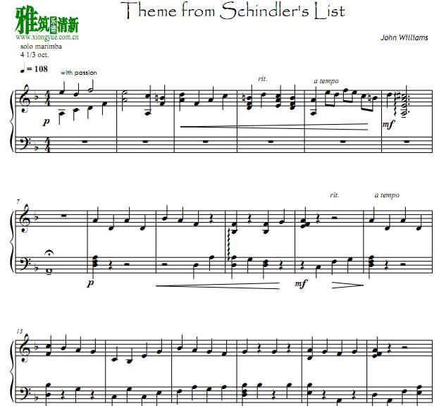  Schindler's Listְ solo marimba