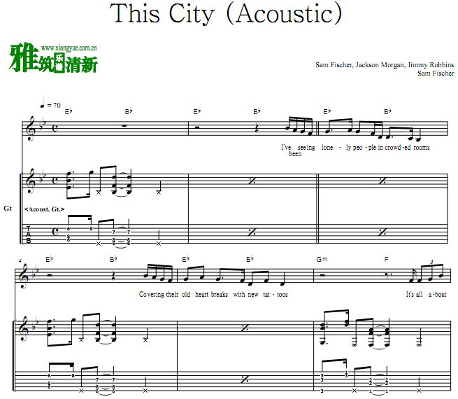 Sam Fischer - This City  TAB (Acoustic)