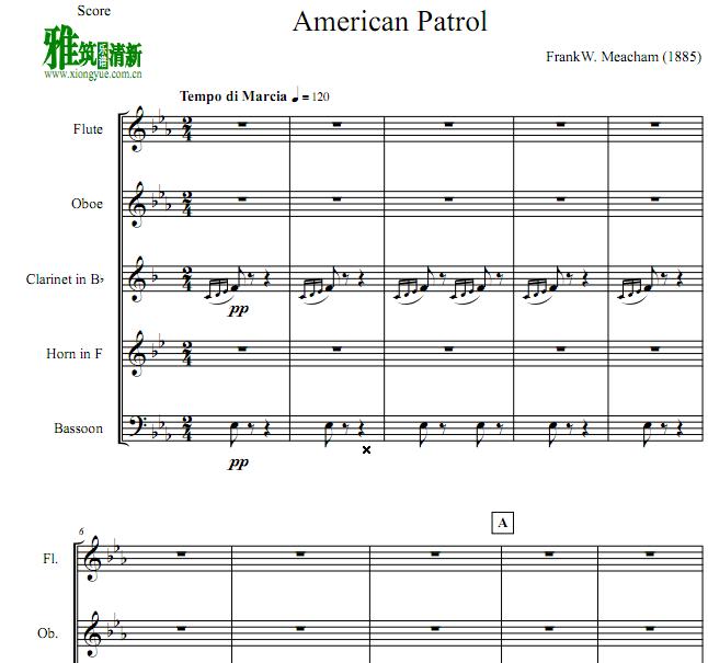 美国巡逻兵进行曲 - American Patrol 木管五重奏谱