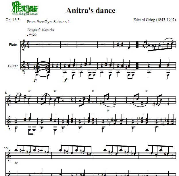 Edvard Grieg - Anitra's Dance 长笛吉他二重奏谱