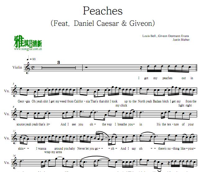 Justin Bieber - Peaches小提琴谱