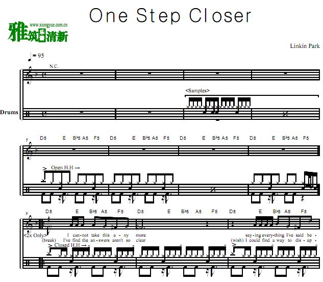 林肯公园架子鼓谱 - One Step Closer 鼓谱