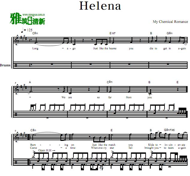 My Chemical Romance - Helena 鼓谱