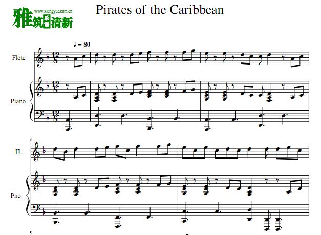 Pirates of the caribbean长笛钢琴二重奏谱
