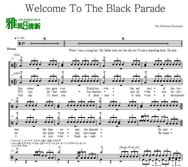 My Chemical Romance - Welcome To The Black Parade 鼓谱