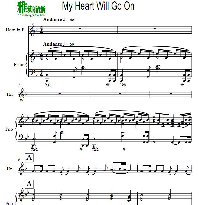 My heart will go on 圆号钢琴伴奏谱