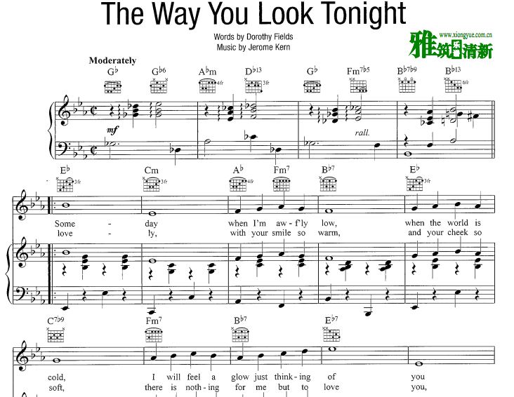 The Way You Look Tonight 正谱 歌谱 钢琴谱