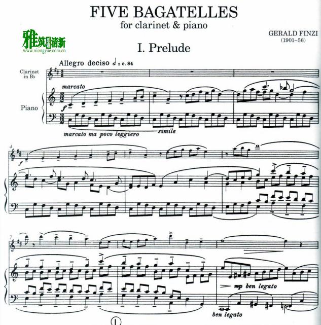 Gerald Finzi - Five Bagatelles - Op.23 单簧管钢琴伴奏谱
