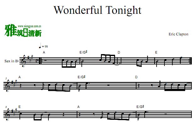 Eric Clapton - Wonderful Tonight 次中音萨克谱
