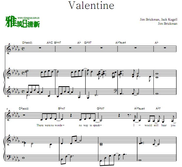 Jim Brickman - Valentine弹唱钢琴谱 歌谱 正谱