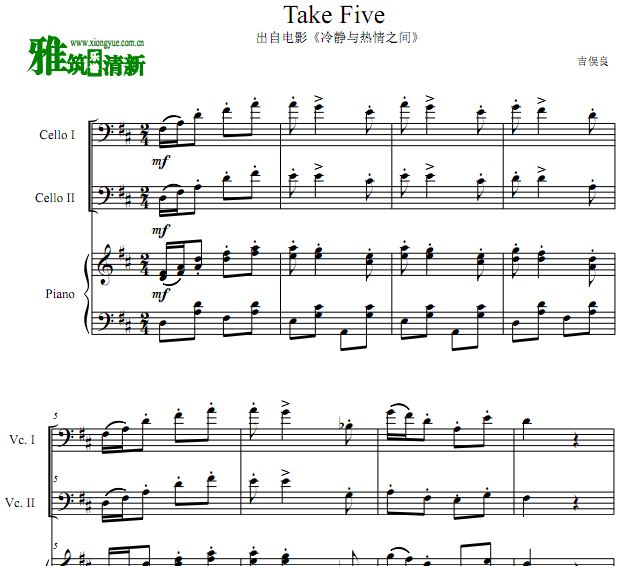 吉俣良  Take Five 大提琴钢琴三重奏谱