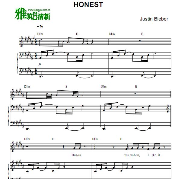 Justin Bieber - Honest 正谱 歌谱 弹唱钢琴谱
