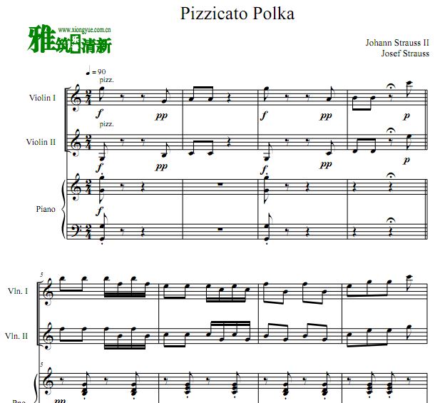 斯特劳斯 Pizzicato Polka小提琴钢琴三重奏谱