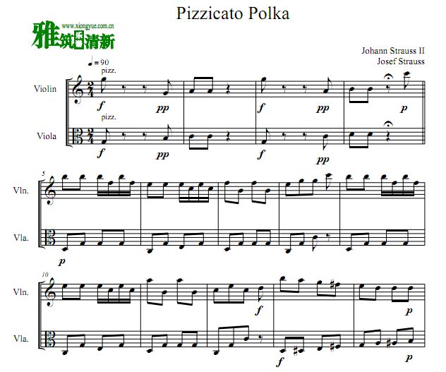 斯特劳斯 Pizzicato Polka 小提中提二重奏谱
