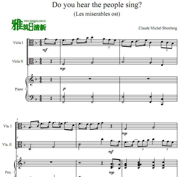 Do You Hear The People Sing中提琴钢琴三重奏谱