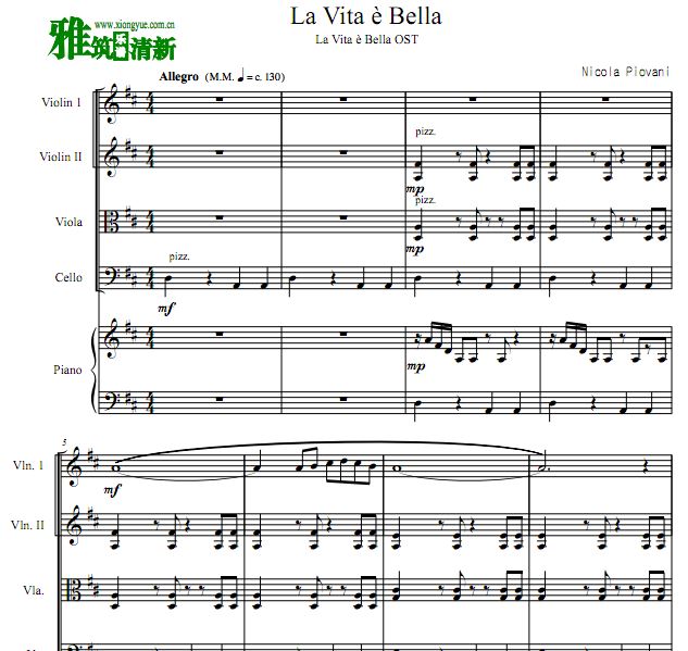 美丽人生 La Vita e Bella小提中提大提钢琴五重奏谱
