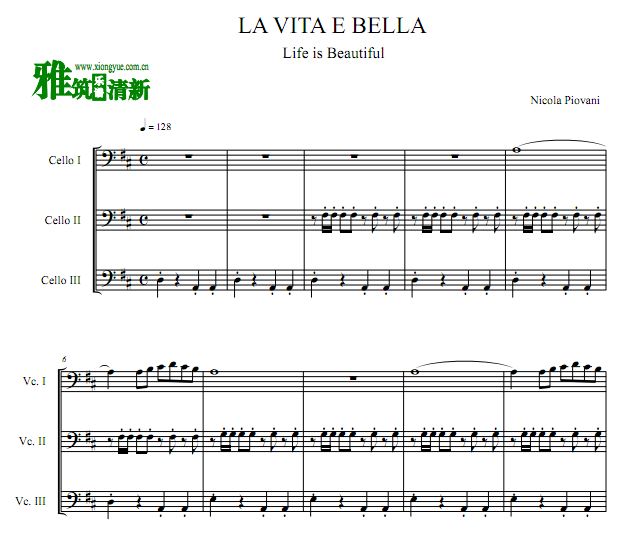 美丽人生 La Vita è Bella 大提琴三重奏谱