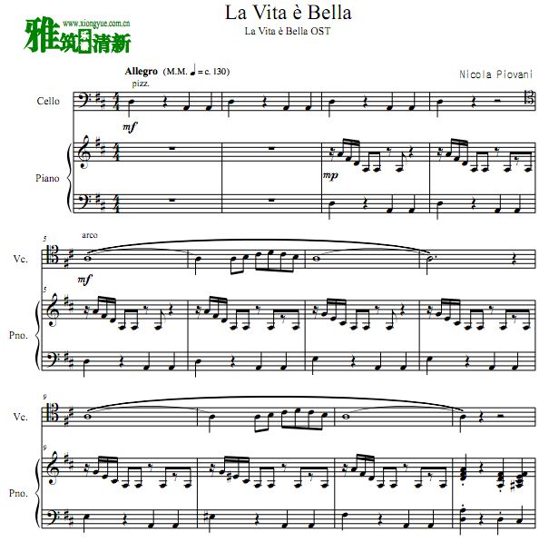 La Vita è Bella  美丽人生大提琴谱 钢琴伴奏谱