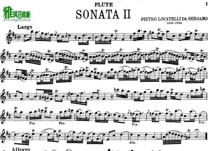 彼埃特罗·安东尼奥·洛卡泰里 Sonatas Op.2 No2 长笛谱