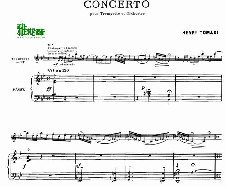 Henri Tomasi 托马斯 小号协奏曲 trumpet concerto 小号钢琴伴奏谱