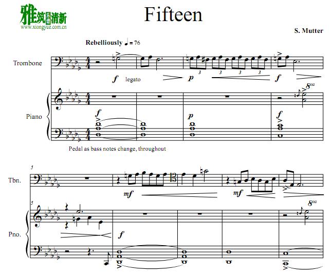 Susan Mutter - Fifteen长号钢琴伴奏谱