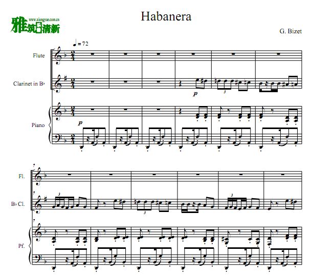 卡门 - habanera 哈巴涅拉单簧管长笛钢琴谱