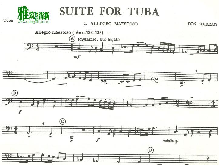多纳.哈达德大号组曲  don haddad - suite for tuba 大号谱