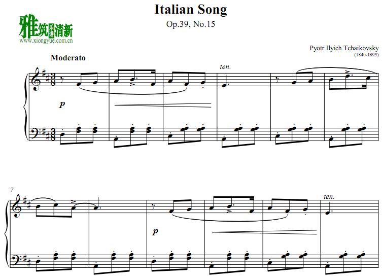 Tchaikovsky  Italian Song Op. 39 No. 15钢琴谱