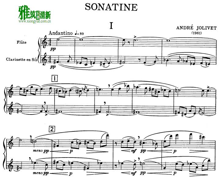 Andre Jolivet - Sonatine 长笛单簧管二重奏谱