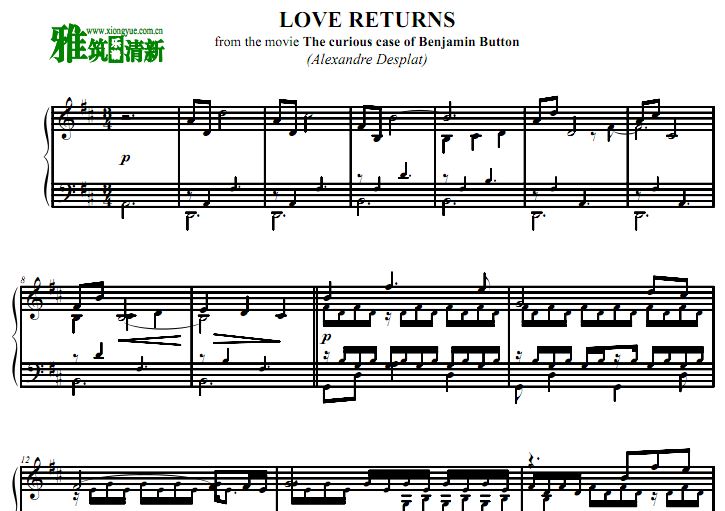 本杰明·巴顿奇事钢琴谱 - love returns钢琴谱