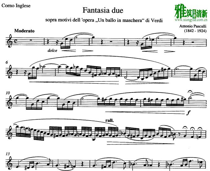 帕斯库里 - Fantasia 2 sopra motivi dell’opera Un ballo in maschera 英国管谱