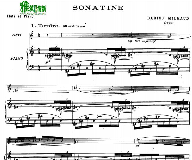 Milhaud-Sonatine 米约长笛奏鸣曲 钢琴伴奏谱